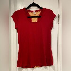Aurum Cycling Mesh Back Red Cap Sleeve Crew Neck Athletic Top Red Gold Size 6